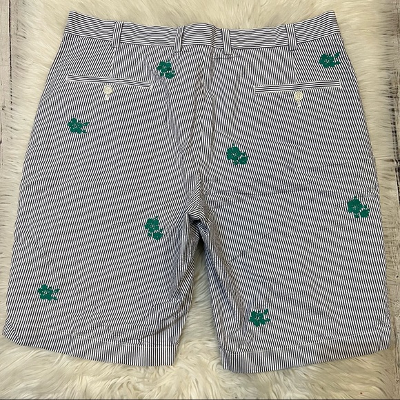 Brooks Brothers 346 Blue & White Seersucker Green Floral Embroidered Shorts 36 - Picture 2 of 4
